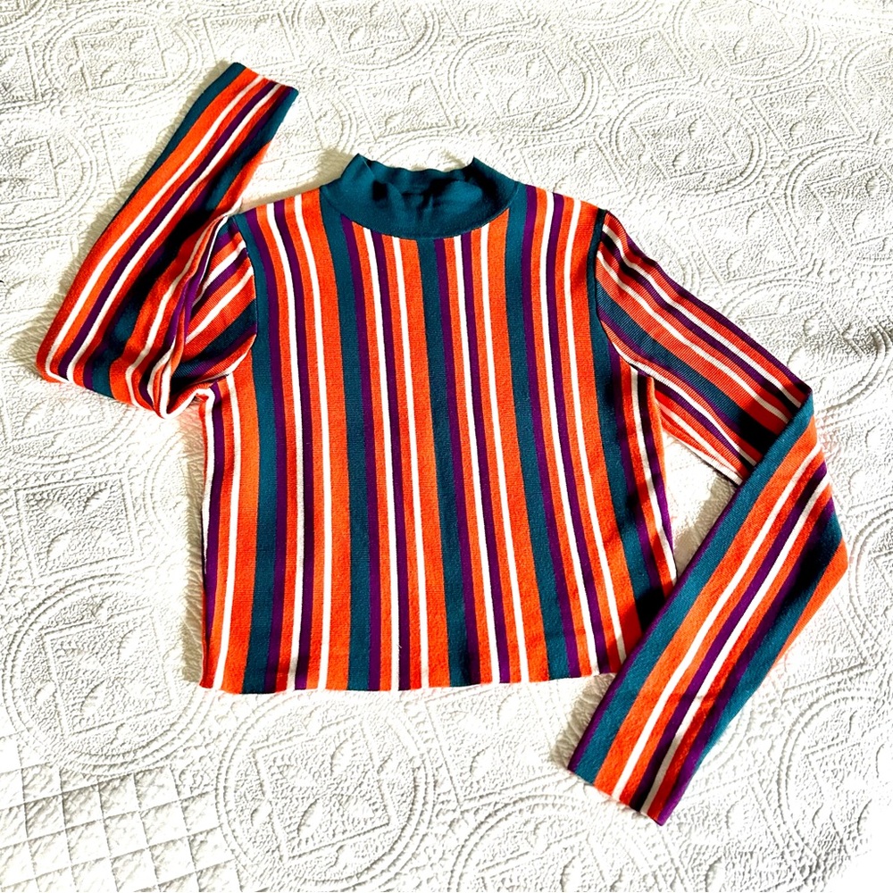 Victor Glemaud Cropped Long Sleeve Strip Sweater Sz XS